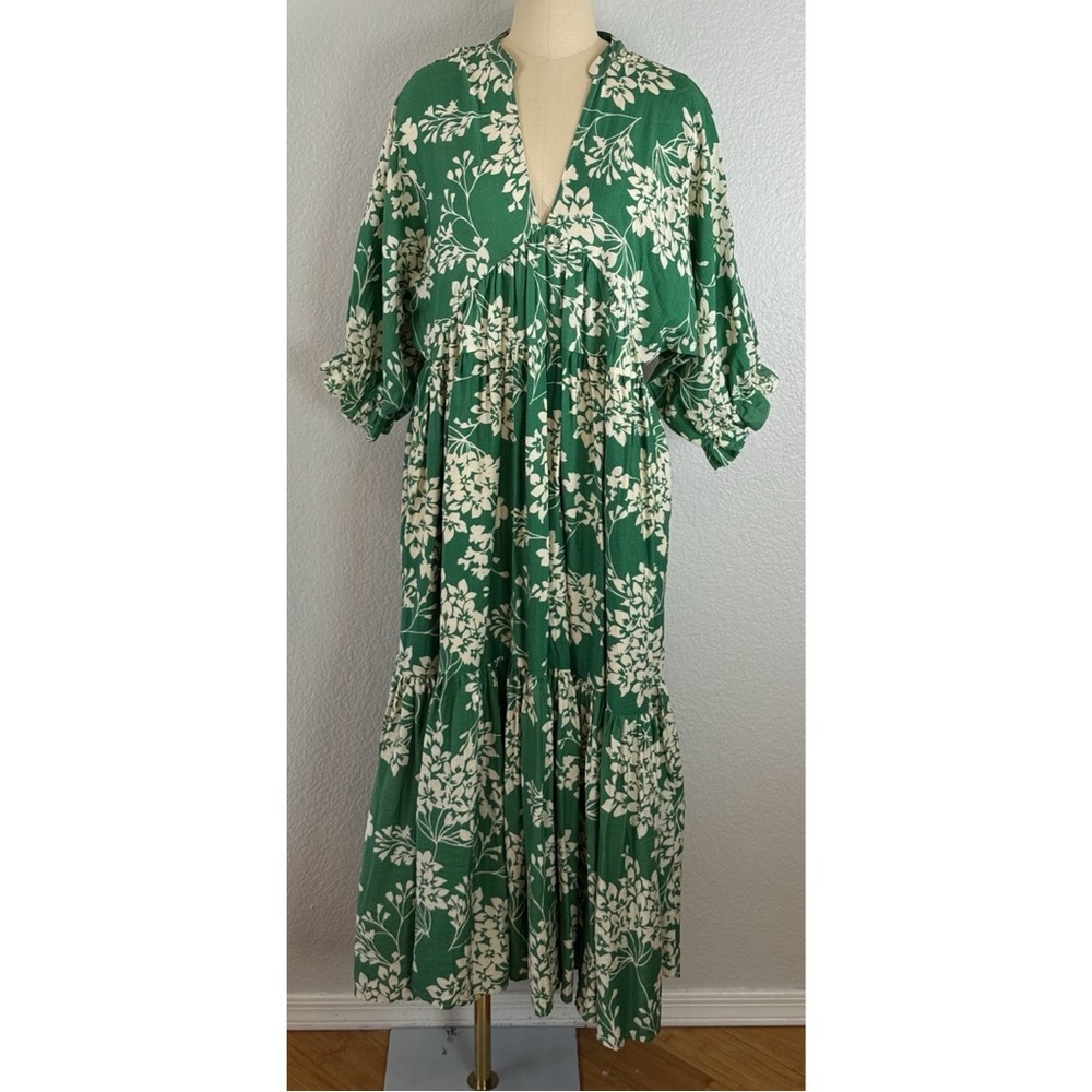 Dress Day Green Floral Maxi Dress with Cream Botanical Print Large - Picture 8 of 10